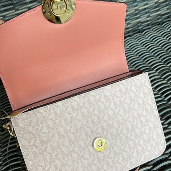 Michael Kors Carmen Small Monogram Flap Crossbody Sherbert Color - Picture 7 of 16